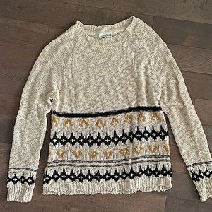 Loose Knit Crew Neck Sweater, Aztec Pattern